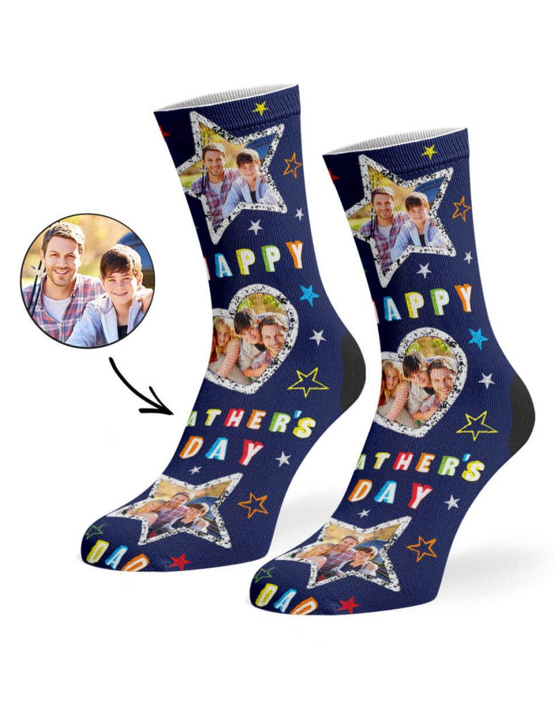 Navy Happy Father s Day Collage Socks