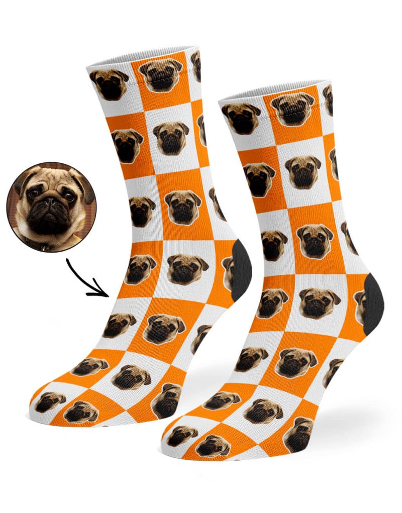 Orange Chequered Dog Socks