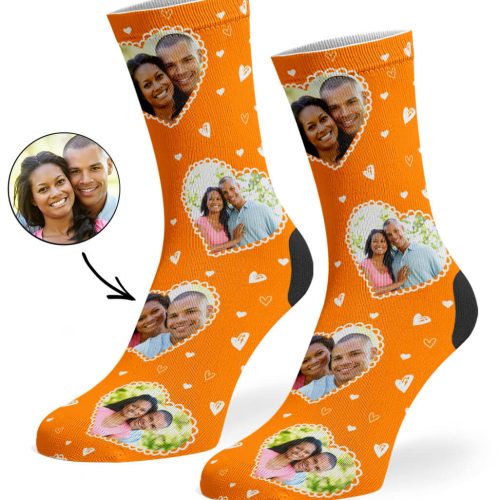 Orange Cute Heart Collage Socks