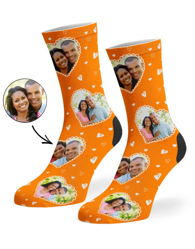 Orange Cute Heart Collage Socks