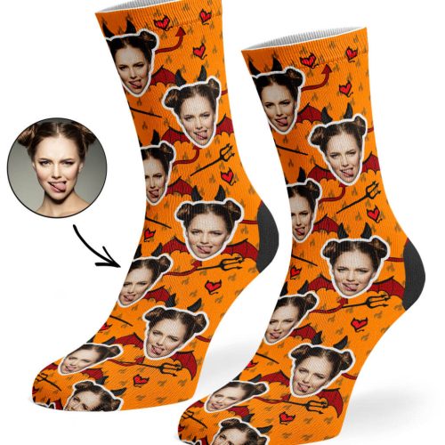 Orange Devil Face Socks