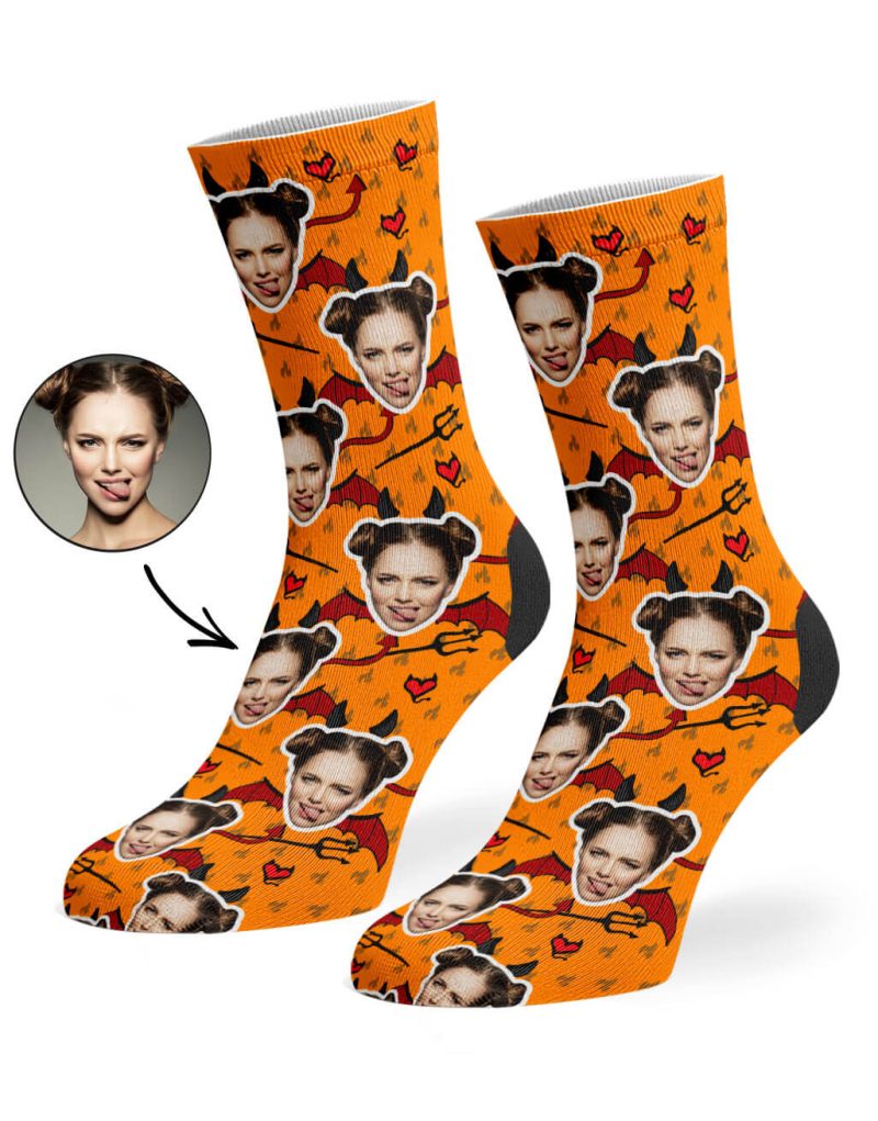 Orange Devil Face Socks