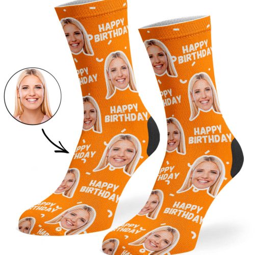 Orange Happy Birthday Socks