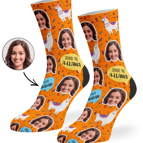 Orange Llama Birthday Socks