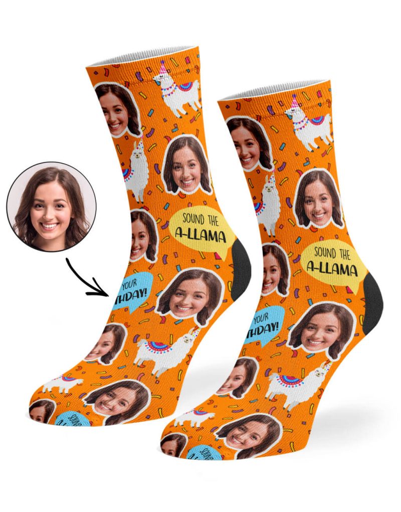 Orange Llama Birthday Socks