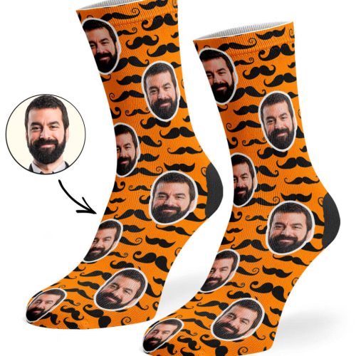 Orange Moustache Pattern Socks