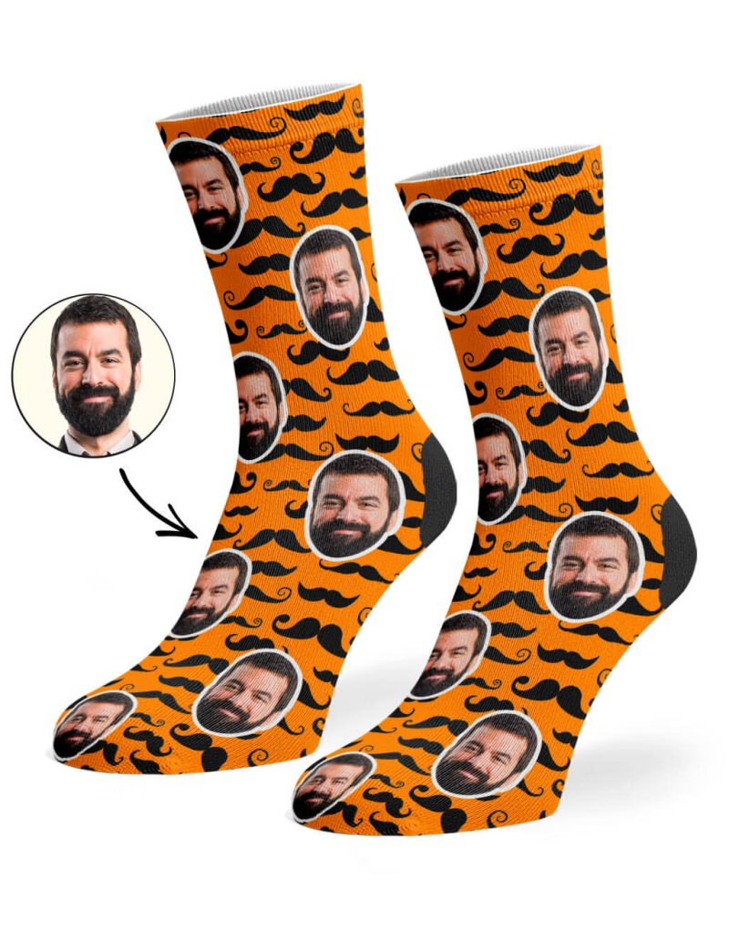 Orange Moustache Pattern Socks