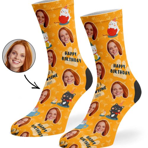 Orange Pawsome Birthday Socks