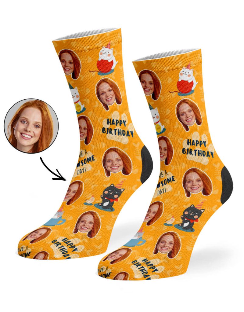 Orange Pawsome Birthday Socks