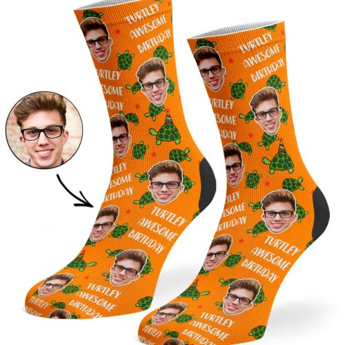 Orange Turtley Awesome Birthday Socks