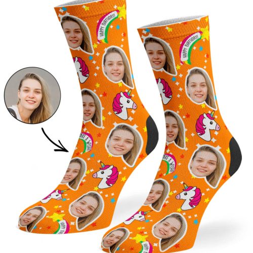 Orange Unicorn Birthday Socks