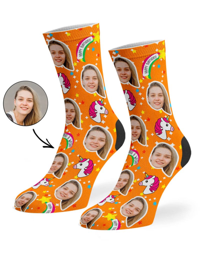 Orange Unicorn Birthday Socks