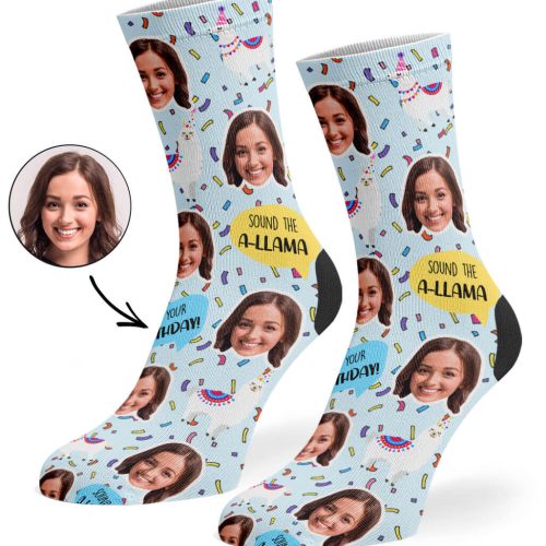 Pale Blue Llama Birthday Socks