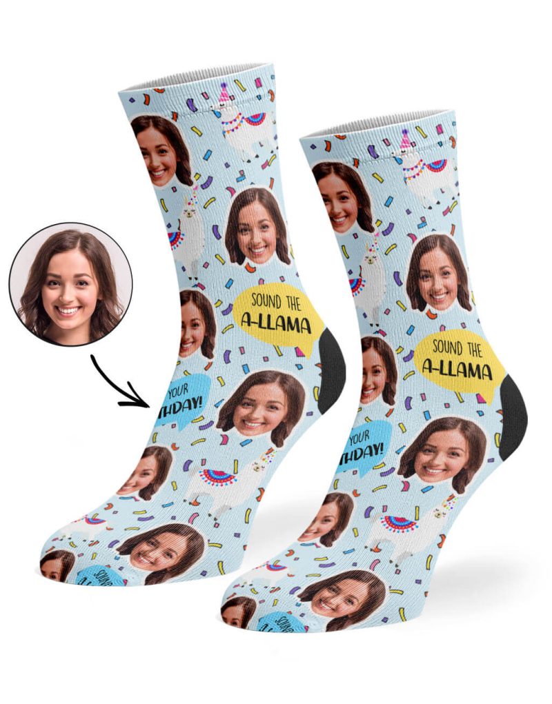 Pale Blue Llama Birthday Socks