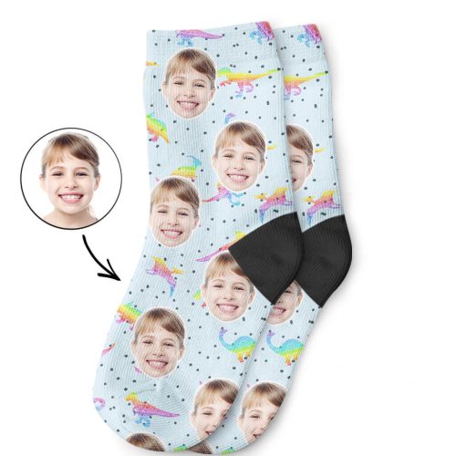 Rainbow Dinosaur Kids Photo Socks