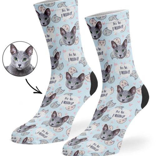 Pale Blue You Are Purrfect Socks