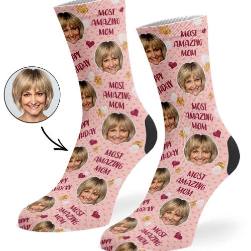 Peach Amazing Mom Birthday Socks