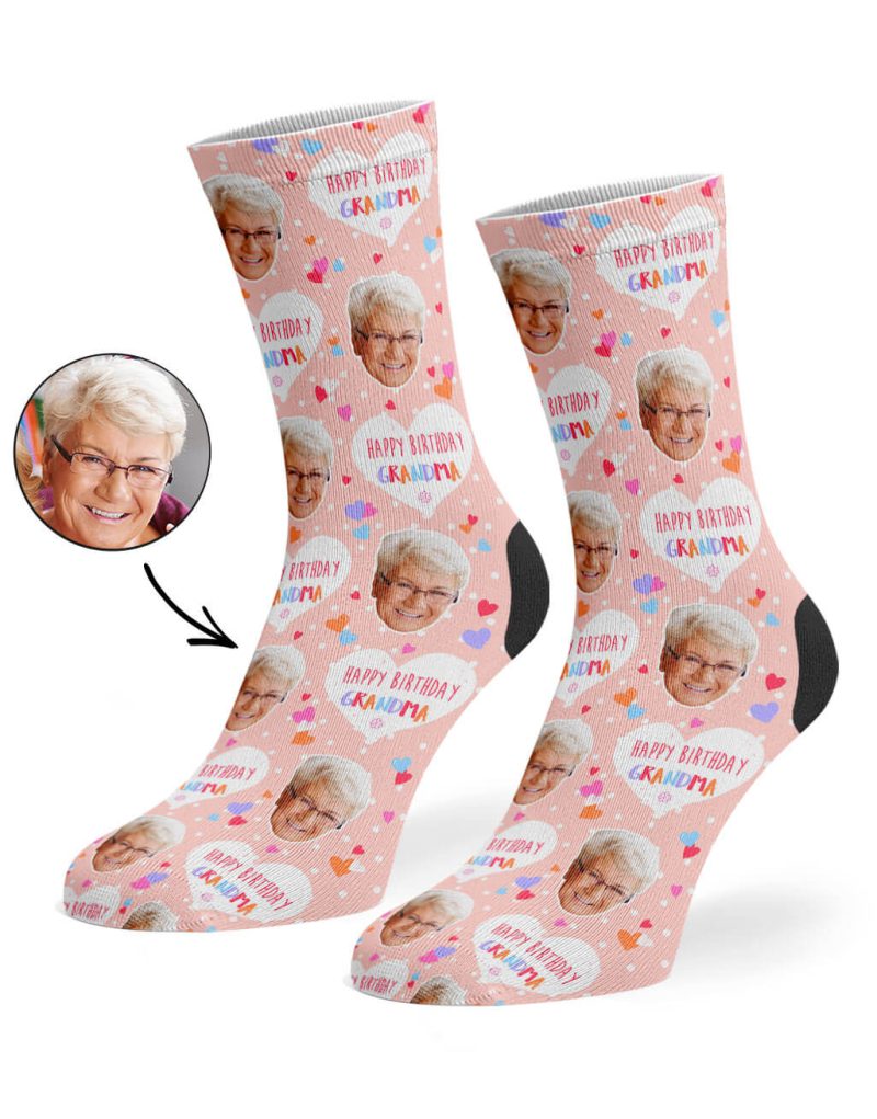 Peach Happy Birthday Grandma Socks