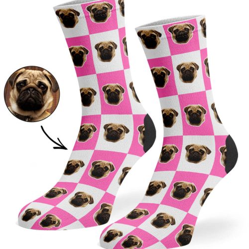 Pink Chequered Dog Socks