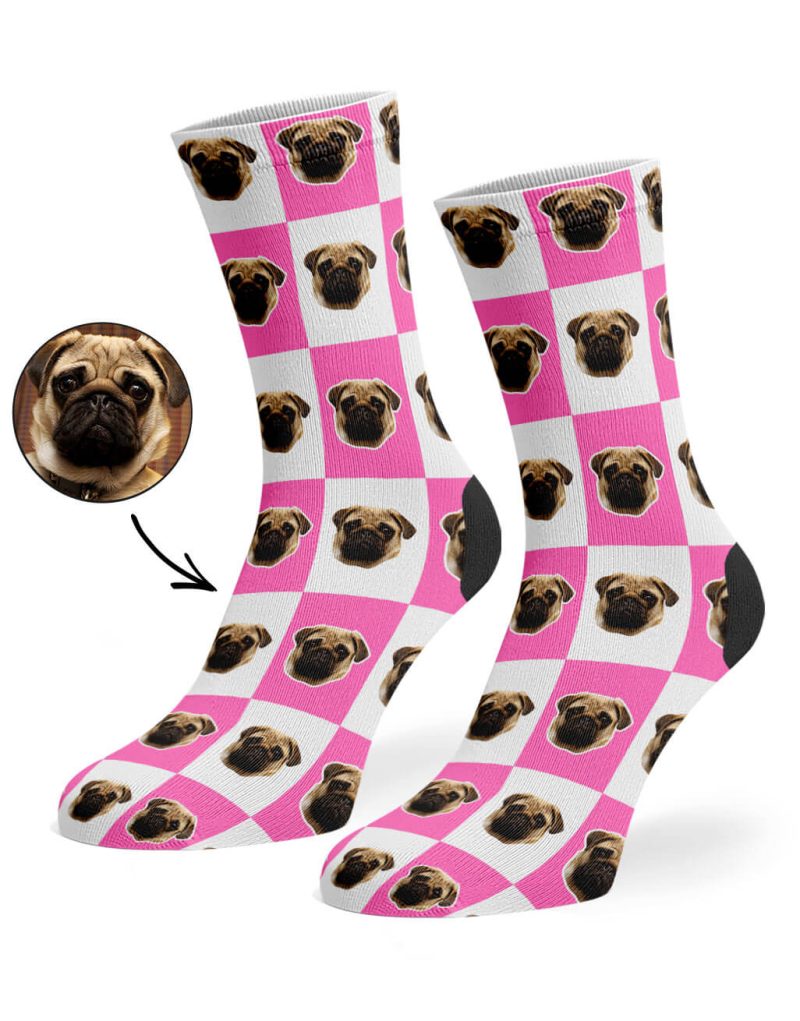 Pink Chequered Dog Socks