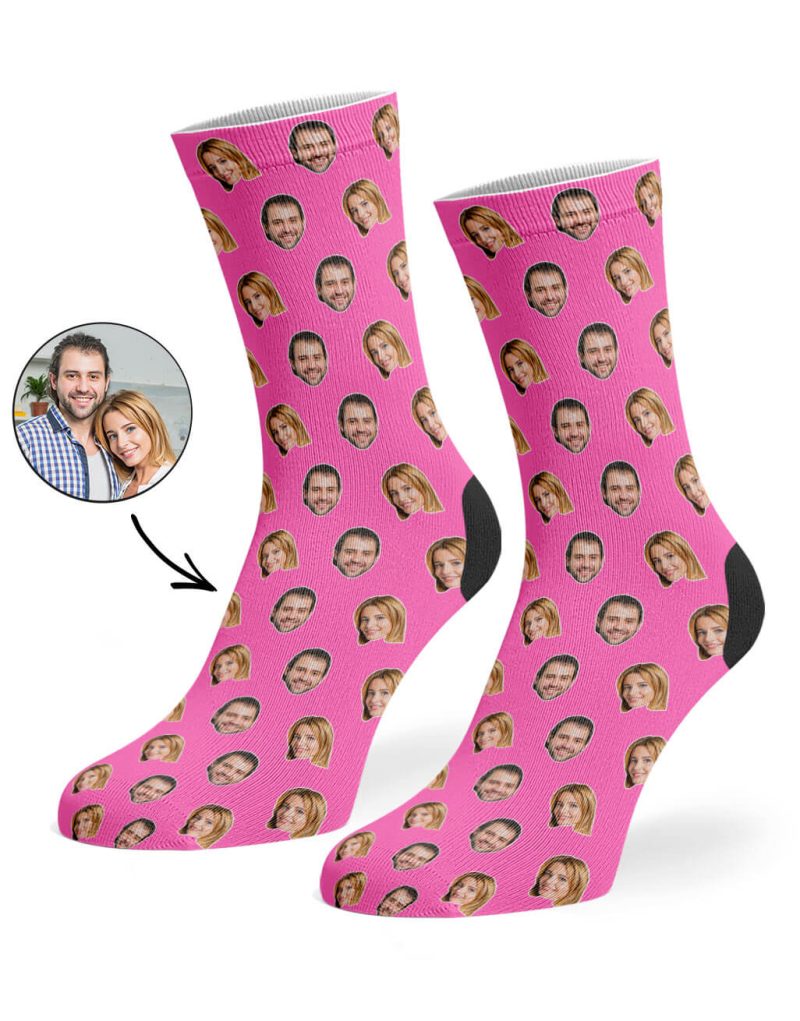 Pink Couples Face Pattern Socks