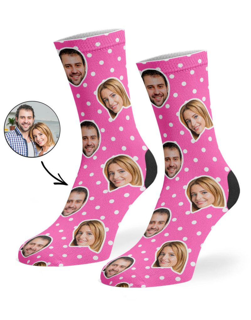 Pink Couples Spotty Face Socks