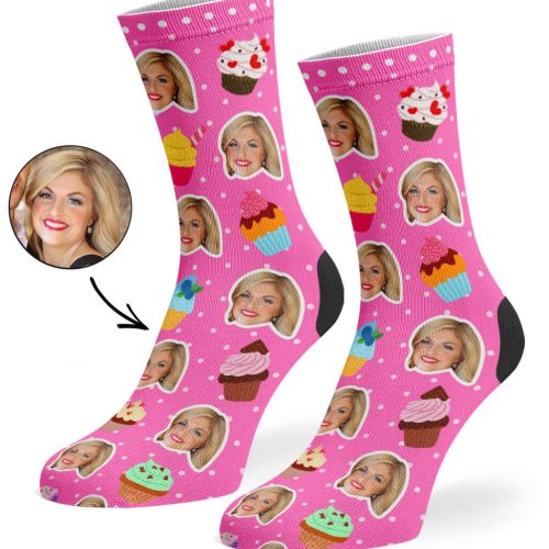 Pink Cupcake Face Socks