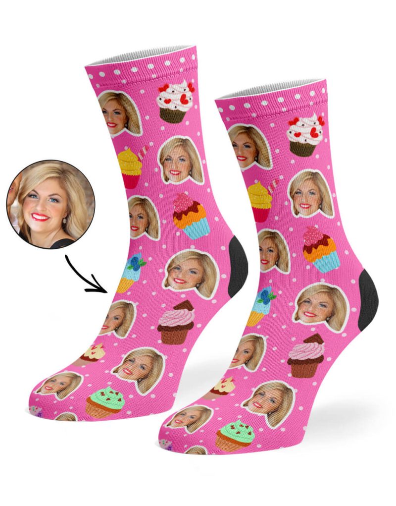 Pink Cupcake Face Socks