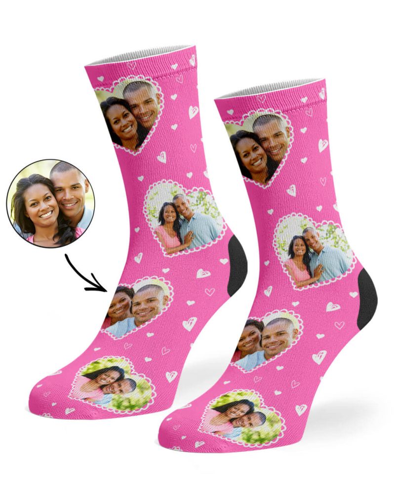 Pink Cute Heart Collage Socks