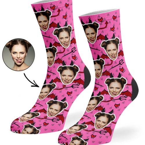 Pink Devil Face Socks