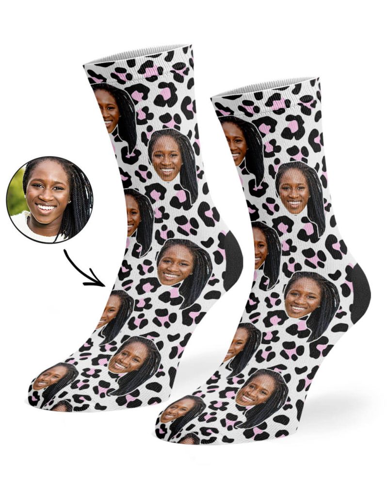 Pink Leopard Print Face Socks