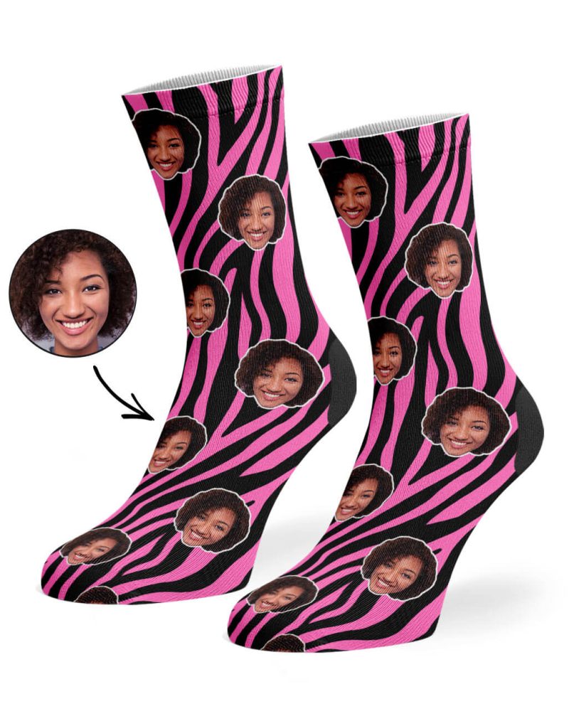 Pink Zebra Print Face Socks