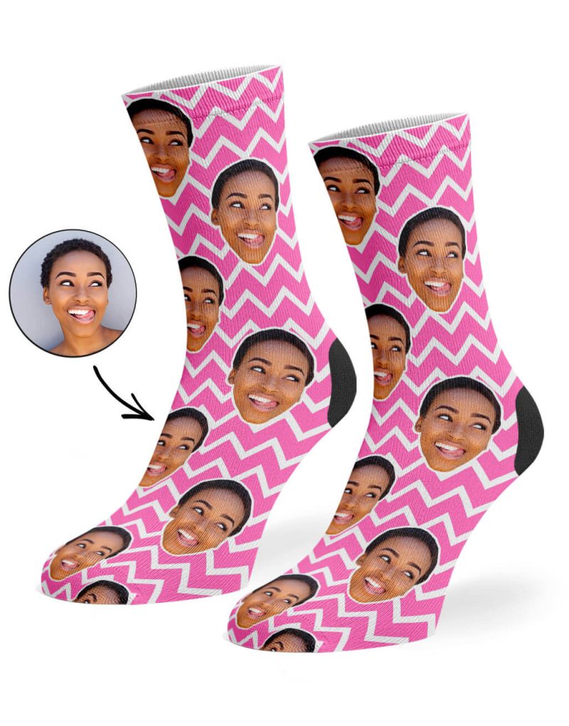 Pink Zig Zag Face Pattern Socks