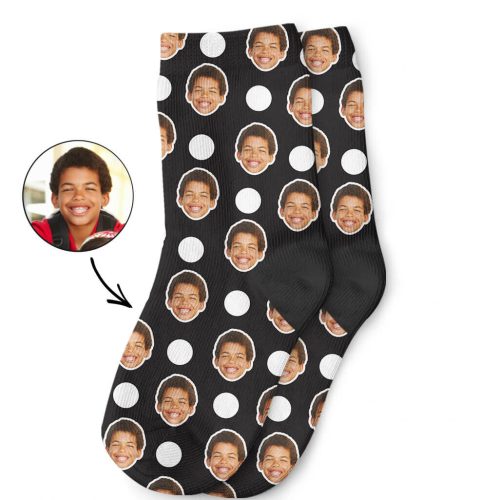 Polka Face Kids Black Socks