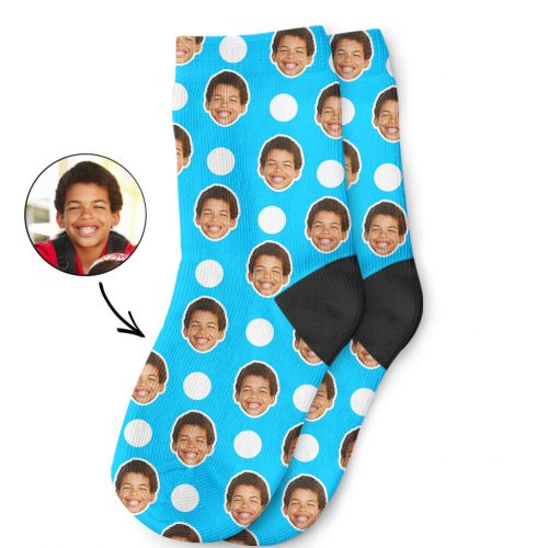 Blue Polka Face Kids Socks