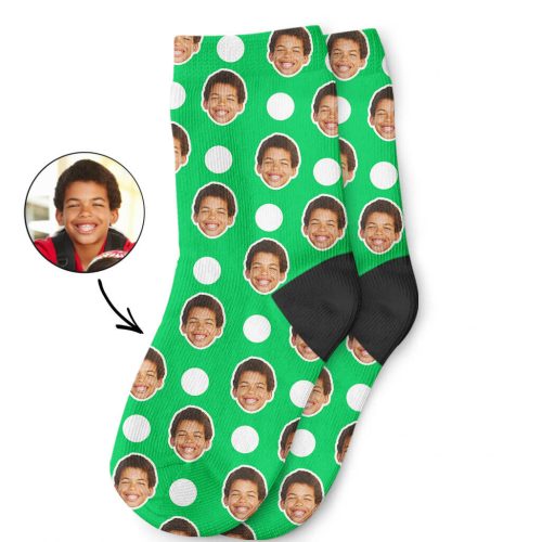 Green Polka Face Kids Socks