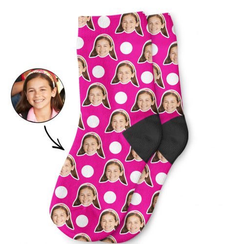 Hot Pink Polka Face Kids Socks