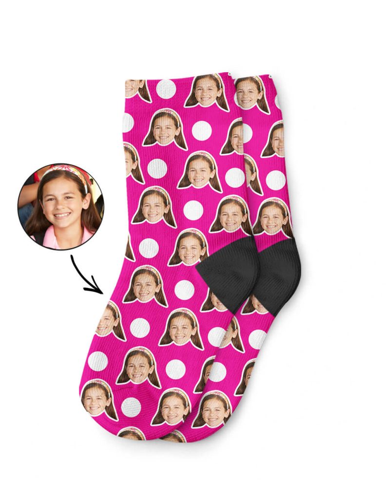 Hot Pink Polka Face Kids Socks