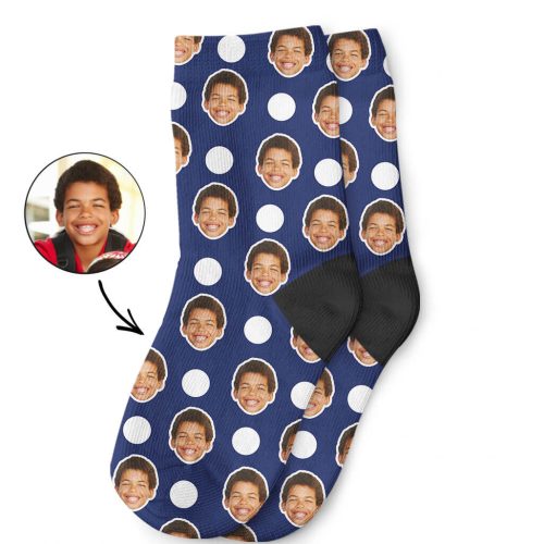 Navy Polka Face Kids Socks