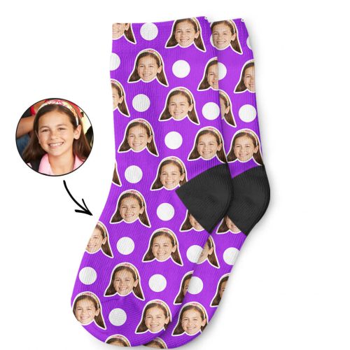 Purple Polka Face Kids Socks