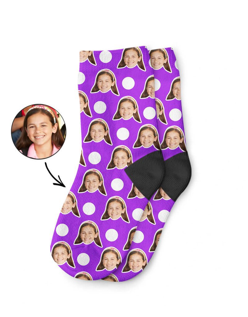 Purple Polka Face Kids Socks