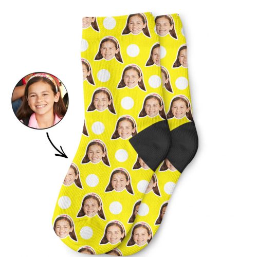 Yellow Polka Face Kids Socks