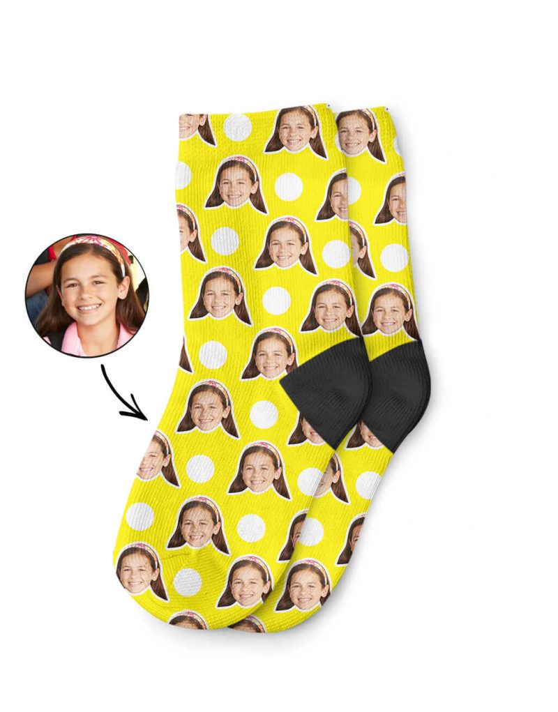 Yellow Polka Face Kids Socks