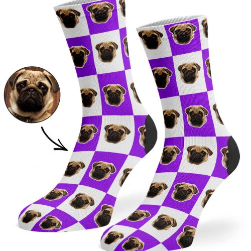 Purple Chequered Dog Socks