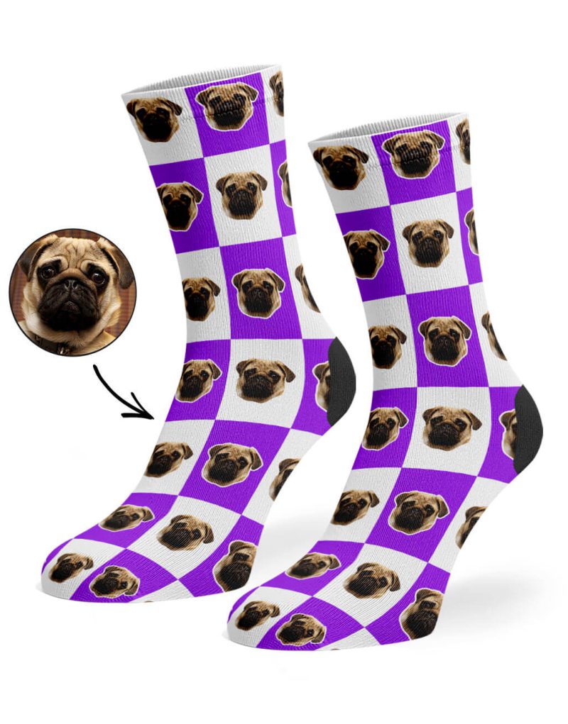 Purple Chequered Dog Socks