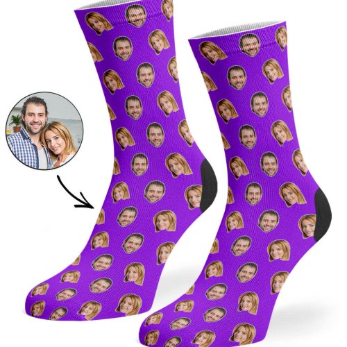 Purple Couples Face Pattern Socks