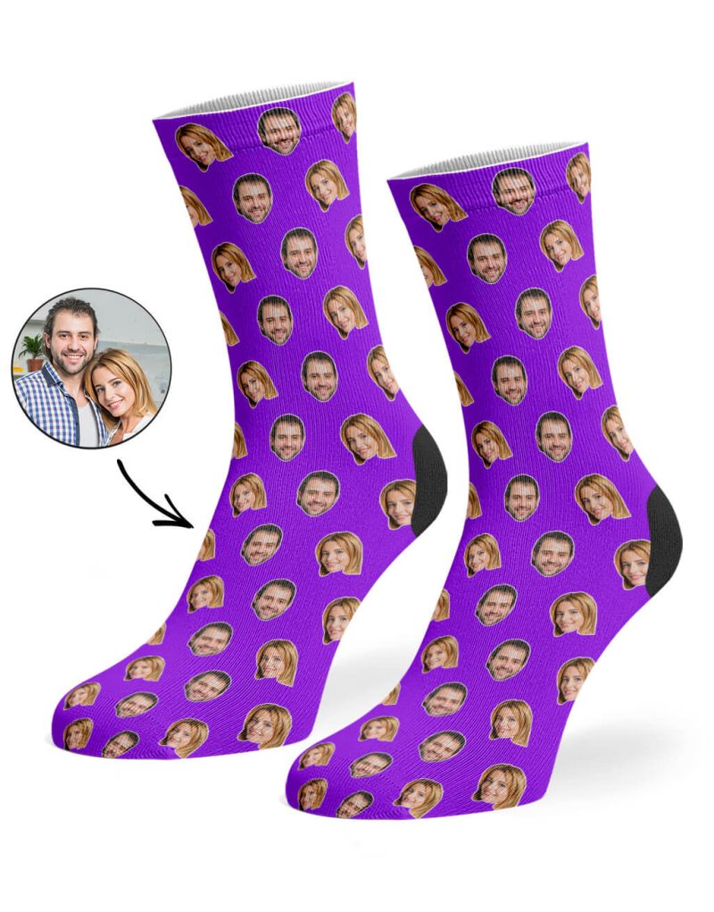 Purple Couples Face Pattern Socks