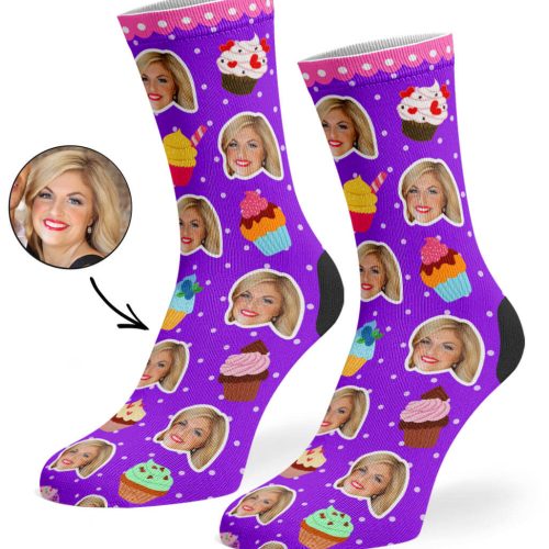 Purple Cupcake Face Socks