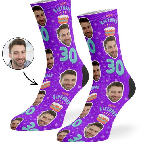 Purple Happy 30th Birthday Socks