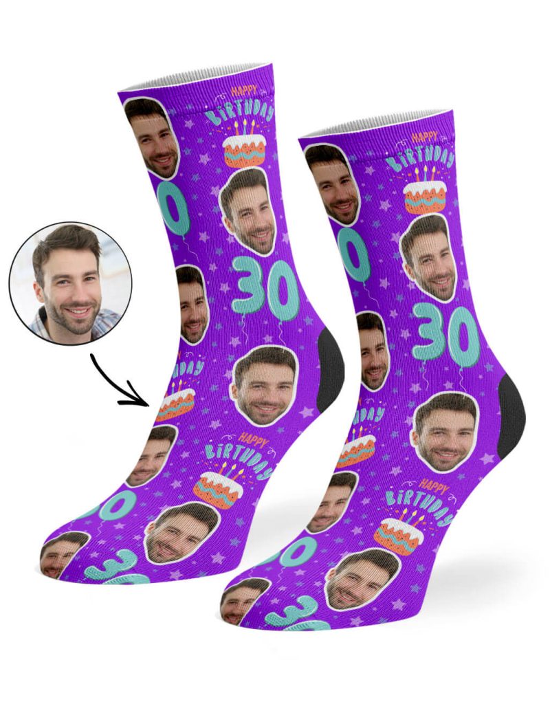 Purple Happy 30th Birthday Socks